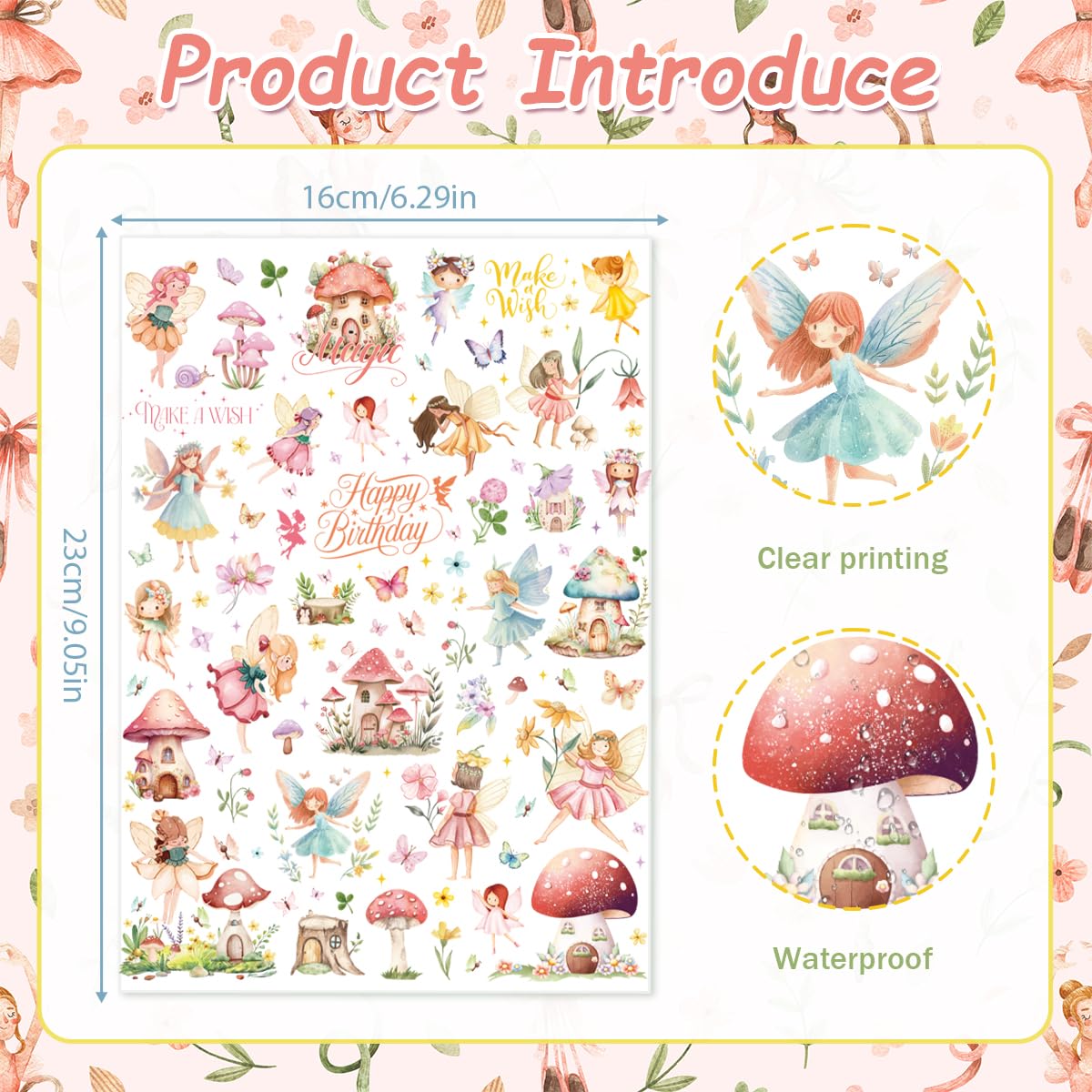 Papiailove Fairy Temporary Tattoos - Woodland Fairy Wings Magical Birthday Party Favors Decorations Supplies Spring Tea Party(8 Sheets)