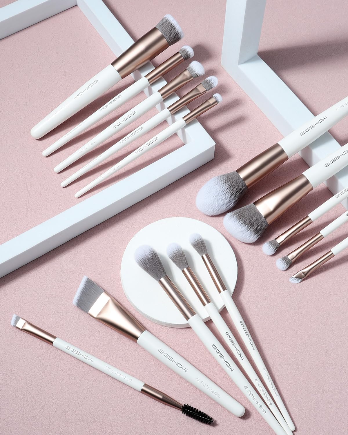 Makeup Brushes Set - 15Pcs Professional Makeup Brush Kit with Silver Ion Bristles | Travel Gift Set in Champagne Gold