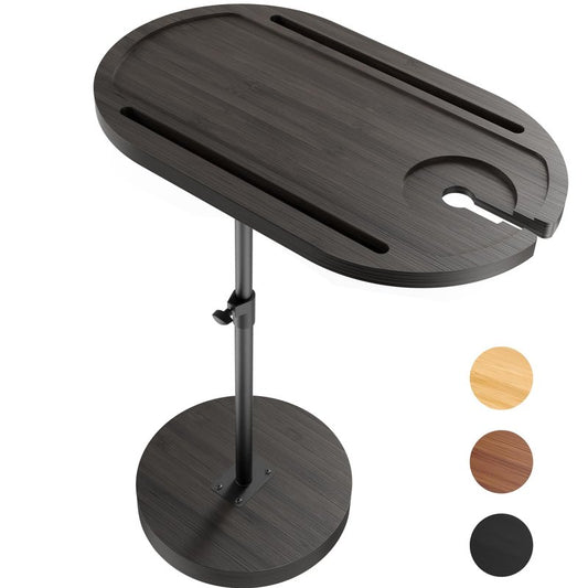 NiHome Bamboo Swivel Sofa Armrest Tray Table for Couch with Thickened Stable Base, Adjustable Height TV Tray Side Table with 360° Rotating for Bath Tub Hot Tub Bedside Balcony, Black