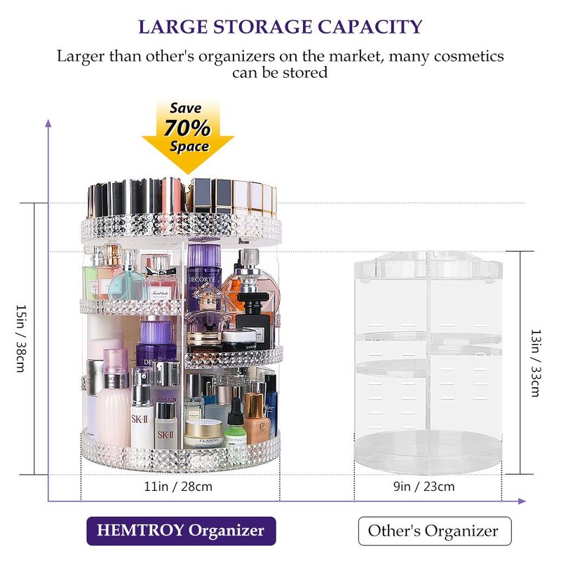 HEMTROY 360 Degree Rotating Makeup Organizer, Extra Large Capacity Perfume Organizer, Removable DIY 7 Layers Make up Organizer for vanity, Cosmetic Display Case Organizador De Maquillaje (Clear)