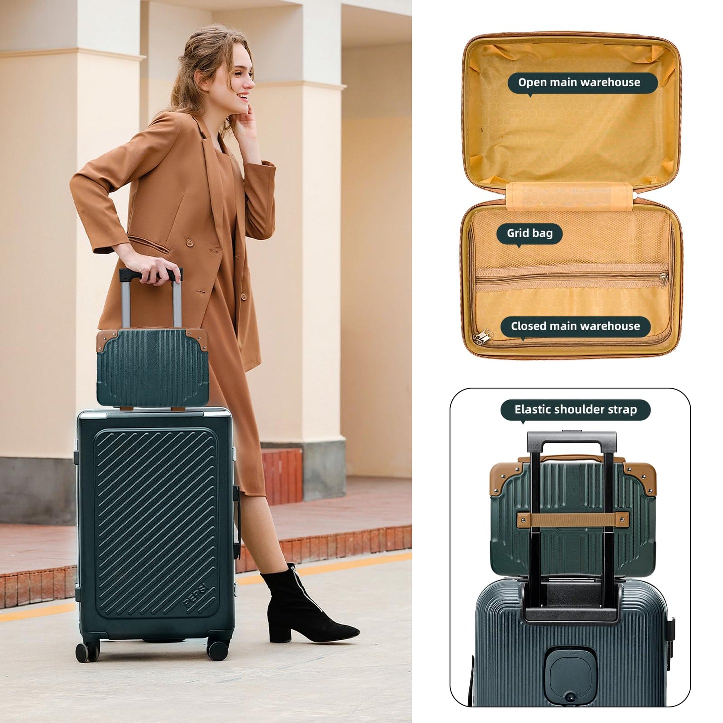 Yoanlayr 14inch Hard Shell Cosmetic Organizer Travel Train Hand Luggage Small Portable Carrying Suitcase Makeup Case Bag for Women Toiletry