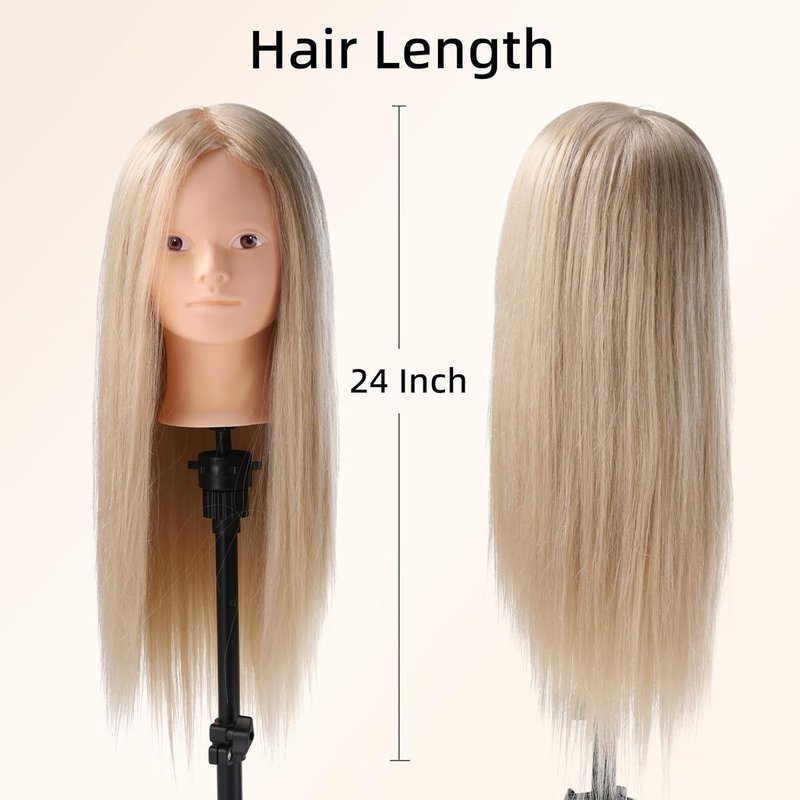 Human Hair Mannequin Head - 70% Real Hair Cosmetology Practice Doll for Hair Styling & Braiding
