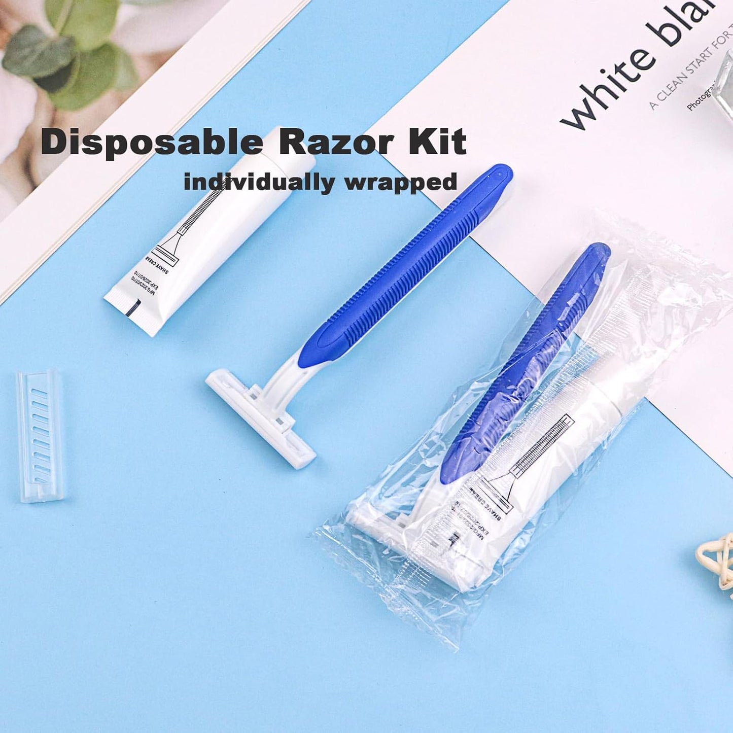 Disposable Razors - Bulk Pack of 60 Individual Wrapped Twin Blade Shaving Razors | Includes 10g Shaving Cream