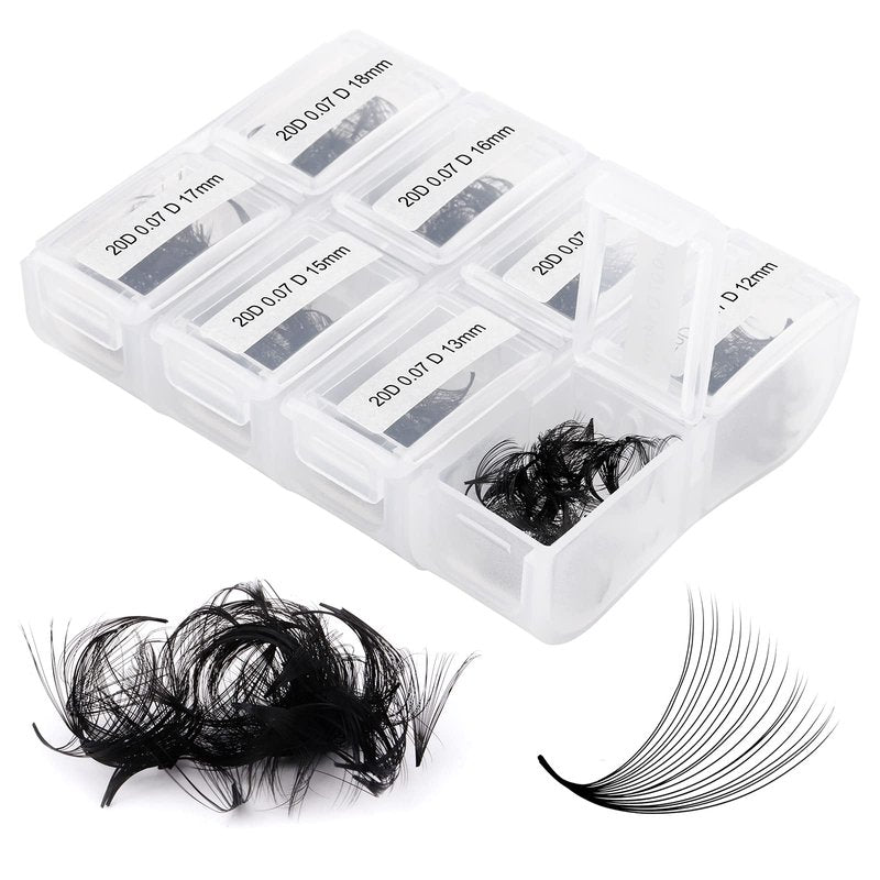 FADLASH 20D Premade Fans Eyelash Extensions - 600pcs Mixed Tray (20D-0.07D-8-15mm) D Curl Volume Lash Extensions