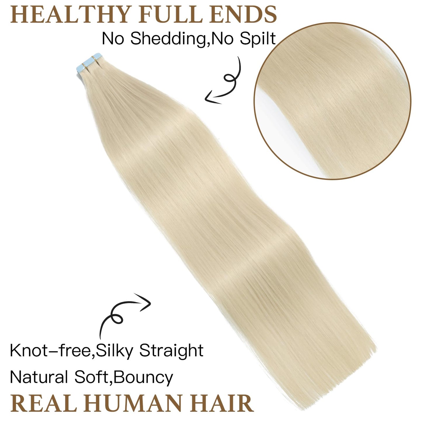 Sunfly Hair Extensions Tape ins 22 Inch 50g Platinum Blonde Human Hair Extensions Invisible Rooted Tape in Real Hair 20pcs #60