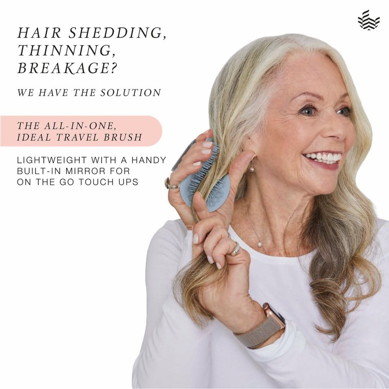 Manta Mirror Anti-Breakage Hairbrush – Travel Brush for Women, Gentle Wet & Dry Detangling Brush with Scalp Massager, Blue
