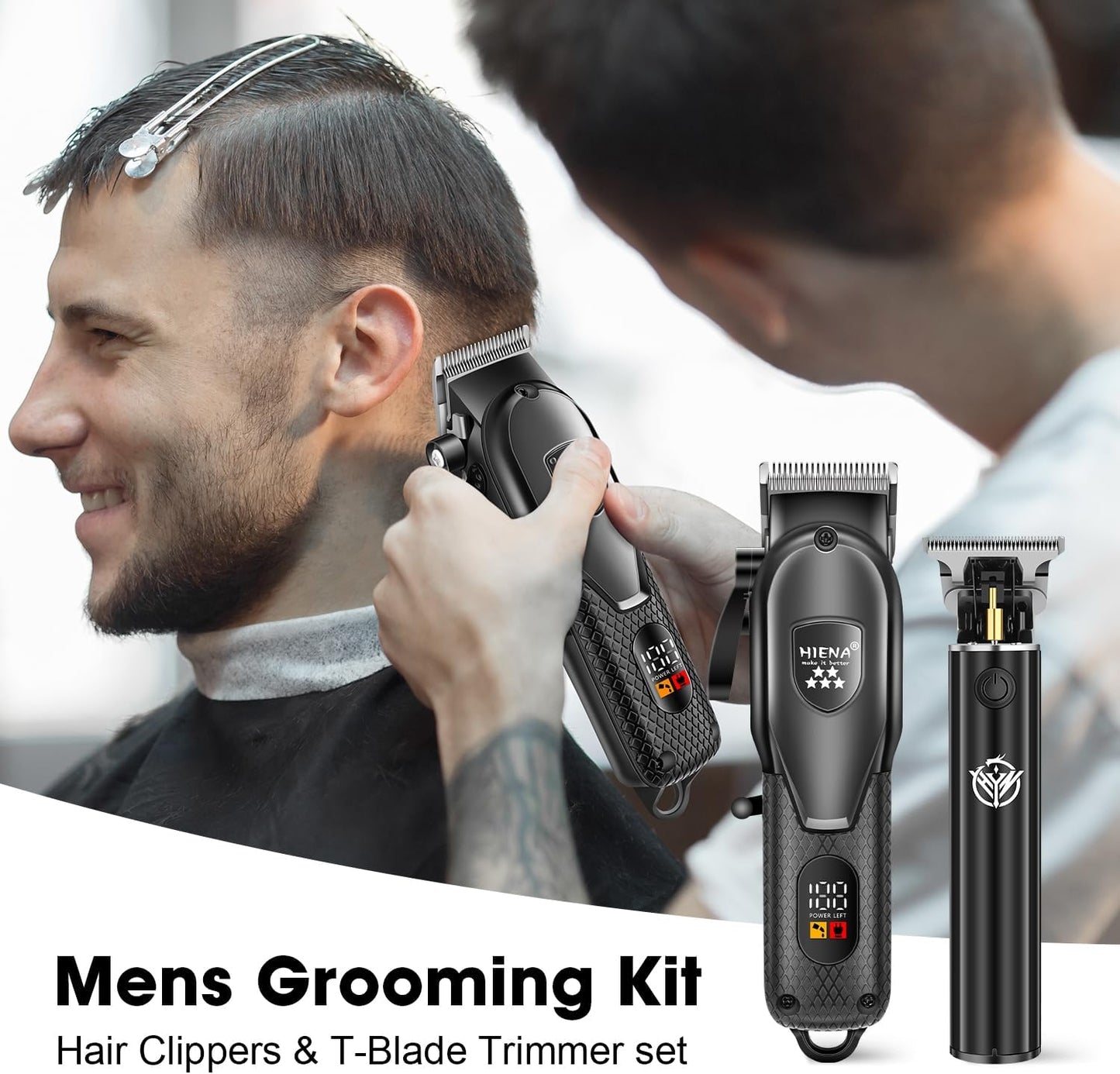 Professional Hair Clippers Set for Men - Cordless Rechargeable Clippers & Trimmers Kit with LED Display | Perfect Barber Haircut Gift