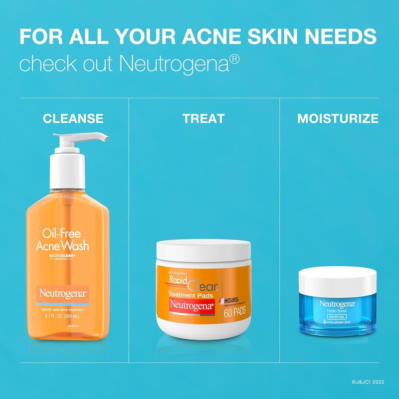 Neutrogena Rapid Clear Acne Face Pads - Maximum Strength 2% Salicylic Acid | Oil-Free Cleansing, 3 Pack