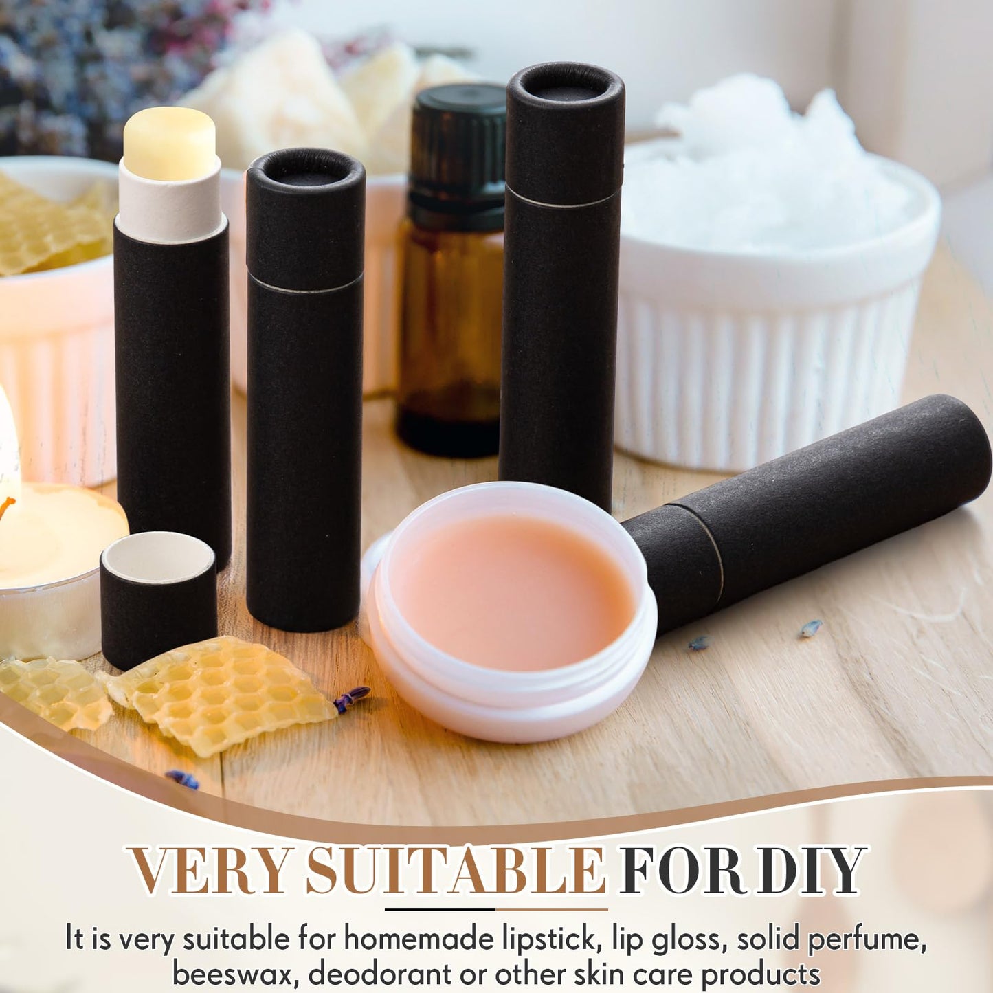 Fuyoooo 50 Pcs 5g Paperboard Lip Balm Tubes Empty Cardboard Lipstick Tubes Deodorant Sticks Empty Refillable Gloss Perfume Container for DIY for Lipstick, Gloss, Deodorant, Solid Perfume, Black