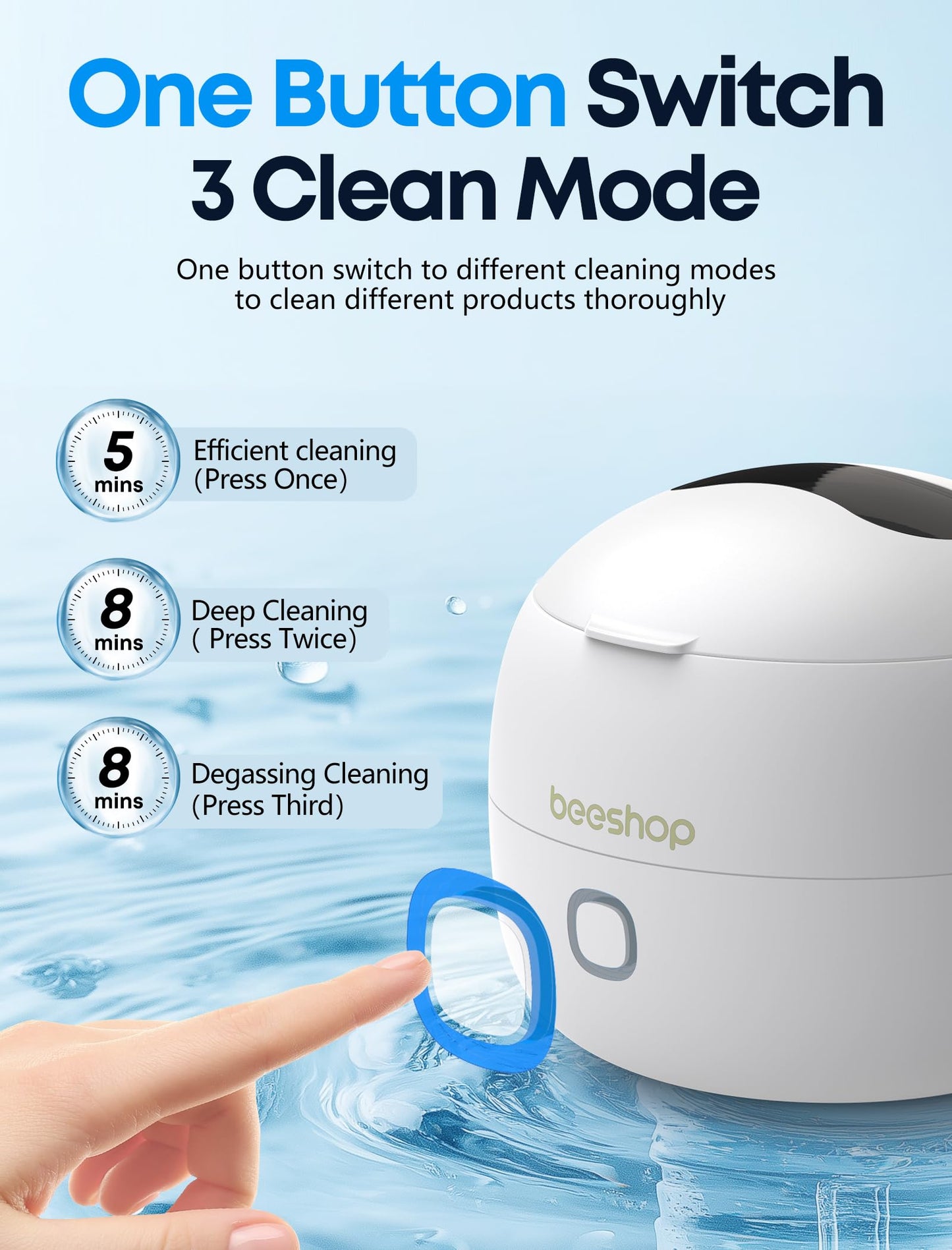 BEESHOP Professional Ultrasonic Cleaner – 45kHz Jewelry Cleaning Pod, Ultrasonic Cleaner for All Jewelry, Eyeglasses, Watches, Dentures, Retainers & More (White)