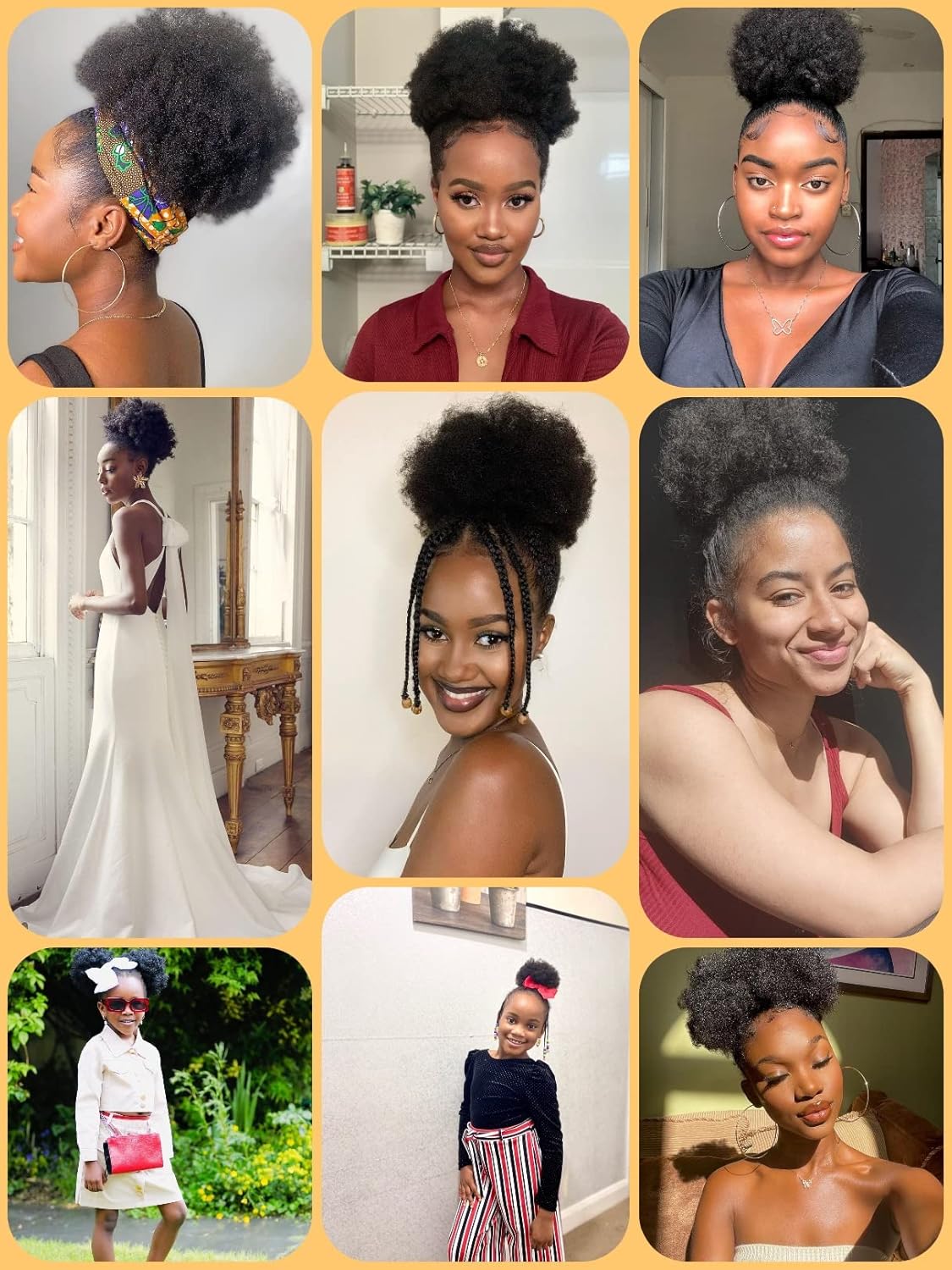 Afro Puffs Large Human Hair Buns - Natural Drawstring Ponytail Extensions | 8 Inch Natural Black for Women