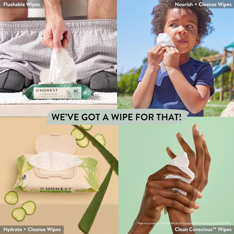 The Honest Company Hypoallergenic Multi-Use Baby Wipes for Sensitive Baby Skin, Pattern Play, 10 Count (Pack of 6)