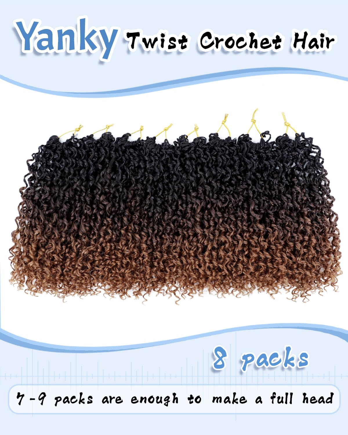 Eerya 8 Inch Yanky Twist Crochet Hair for Women 8 Packs Fluffy Prelooped Senegalese Spring Mini Yankee Yaki Twists Crochet Braids Synthetic Braiding Hair Extensions (8 inch, T1B/4/30)