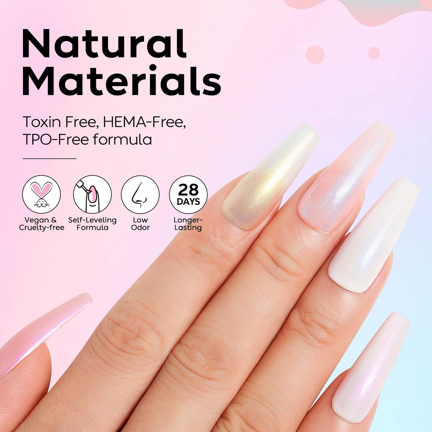 AIMEILI Gel Polish Glitter Top Coat 6 Color, Hema Free, Cruelty Free, Vegan, 2 In 1 High Glossy Shiny Pearl No Wipe Top Gel for Nail Art