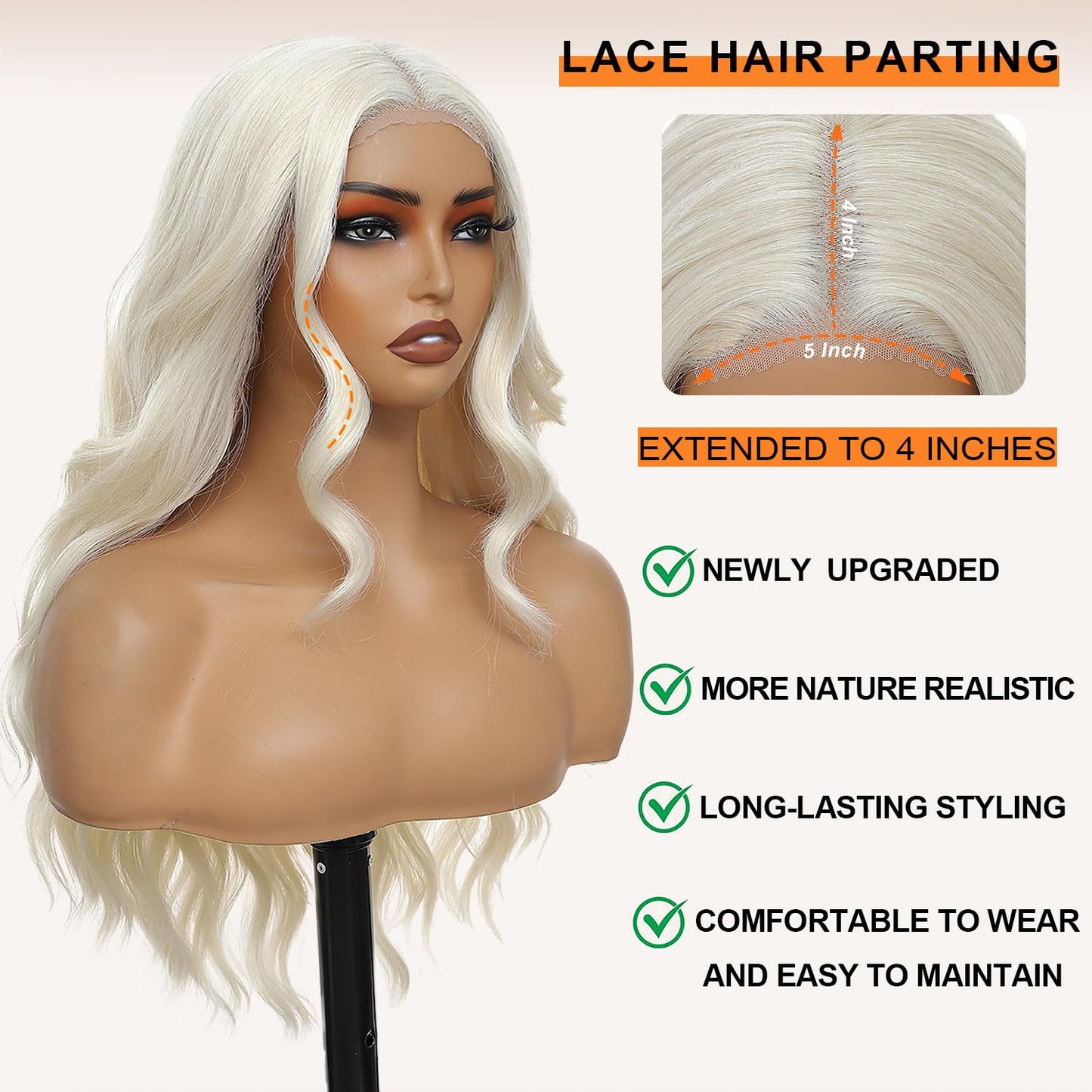 Sarensall Platinum Blonde Wigs for Women Glueless Lace Hairline Synthetic Lace Front Wigs for Daily Party Cosplay Use 24 Inch
