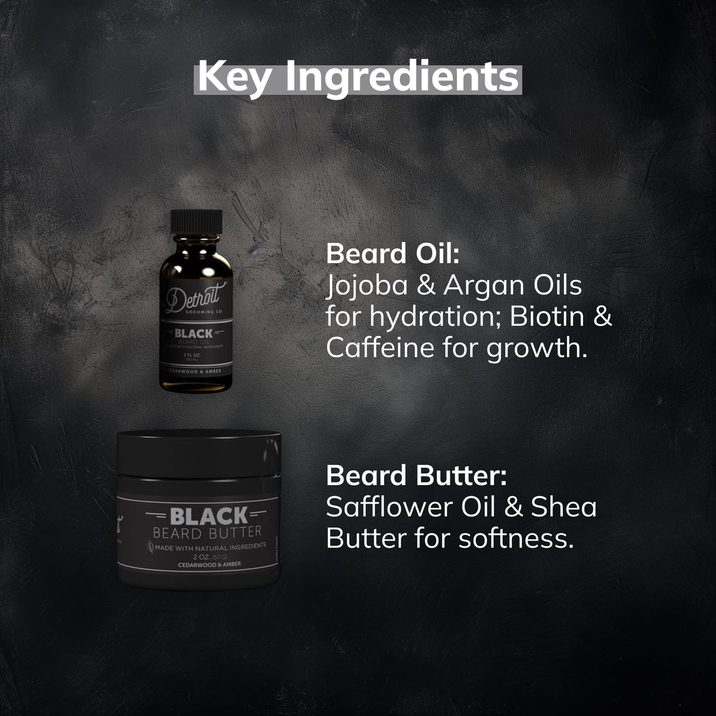 Detroit Grooming Co. Beard Oil & Beard Butter Bundle – Black (Cedarwood & Amber Scent) – Beard Hydration Set with Vitamin E & Sunflower Oil