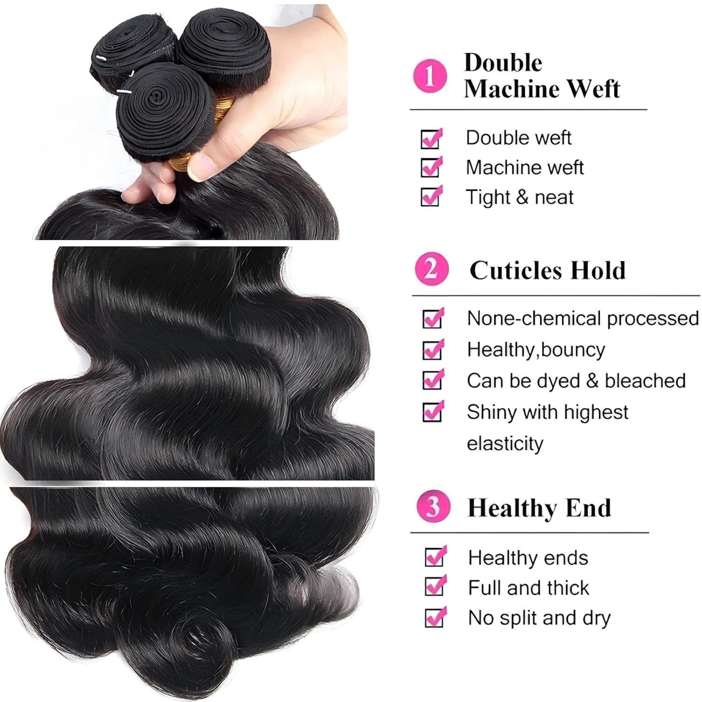 Body Wave Human Hair Bundles - Natural Black 12A Brazilian Virgin Hair Extensions | 12, 14, 16 Inch Options for Quick Weave