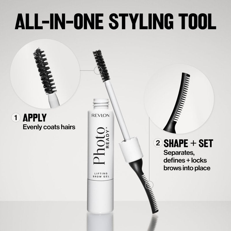 Revlon PhotoReady Lifting Brow Gel, Tinted Eyebrow Lamination with Spoolie Brush, Conditions, Shapes & Defines, 802 Soft Taupe, 0.23 fl oz