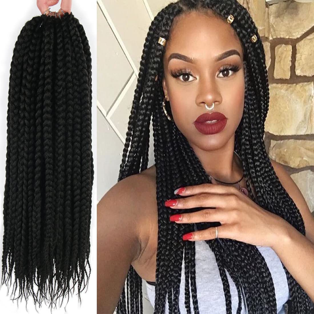 Crochet Box Braids - Pre Looped Goddess Hair Extensions for Black Women | 20 Inch, 7 Packs, Straight, 1B#