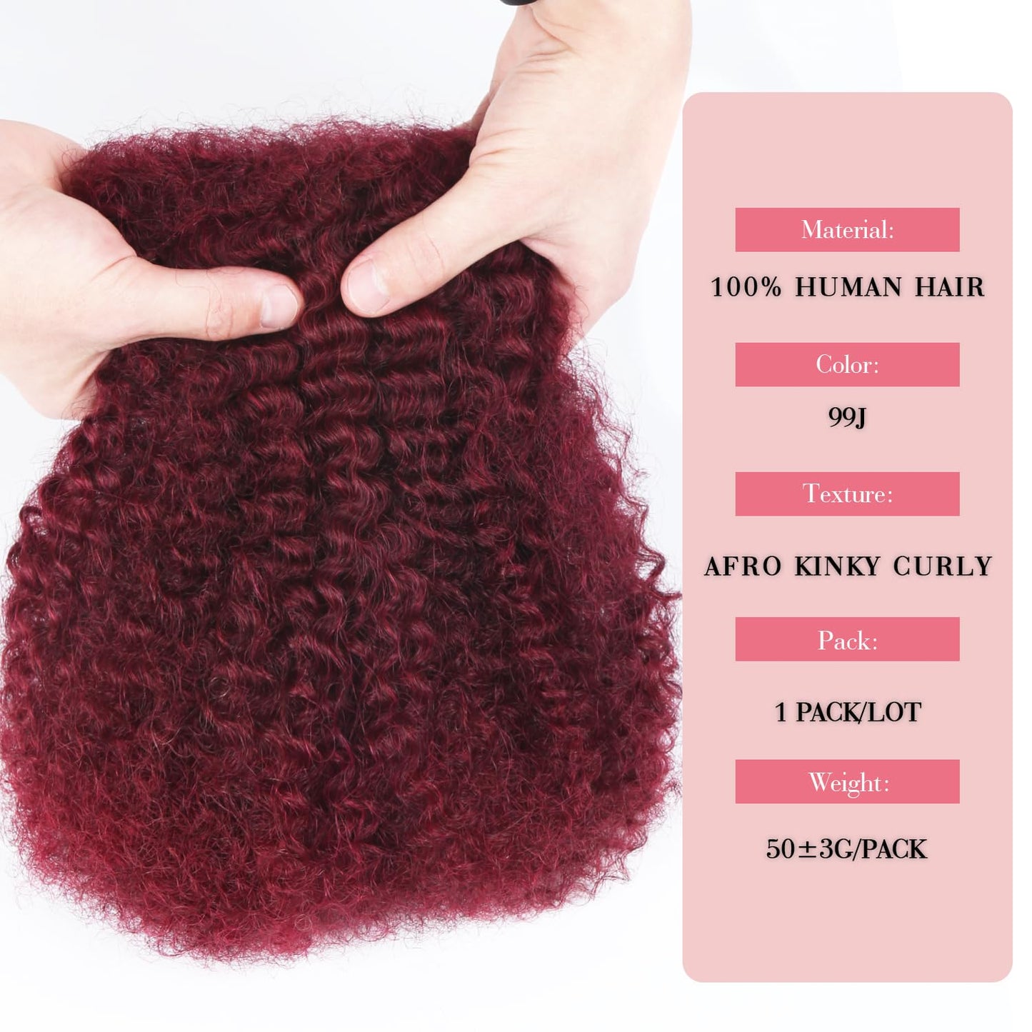 Unipearl Afro Kinkys Bulk Human Hair 50g/Pack Human Braiding Hair for Marley Twist, Locs Extensions & Crochet, Burgundy Afro Bulk Hair for Dreadlocks 14Inch