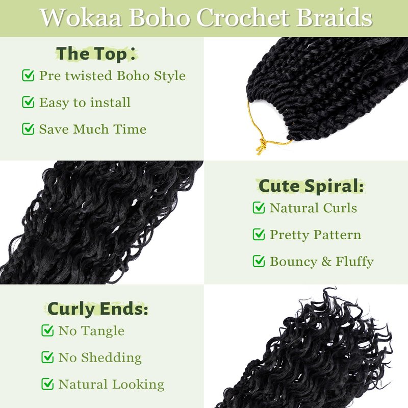 Goddess Box Braids Crochet Hair for Woman 12 Inch 7 Packs Short Pre-looped Crochet Box Braids Curly Ends Bohemian Hippie Braids Synthetic Braiding Hair Extension Natural Black 1B