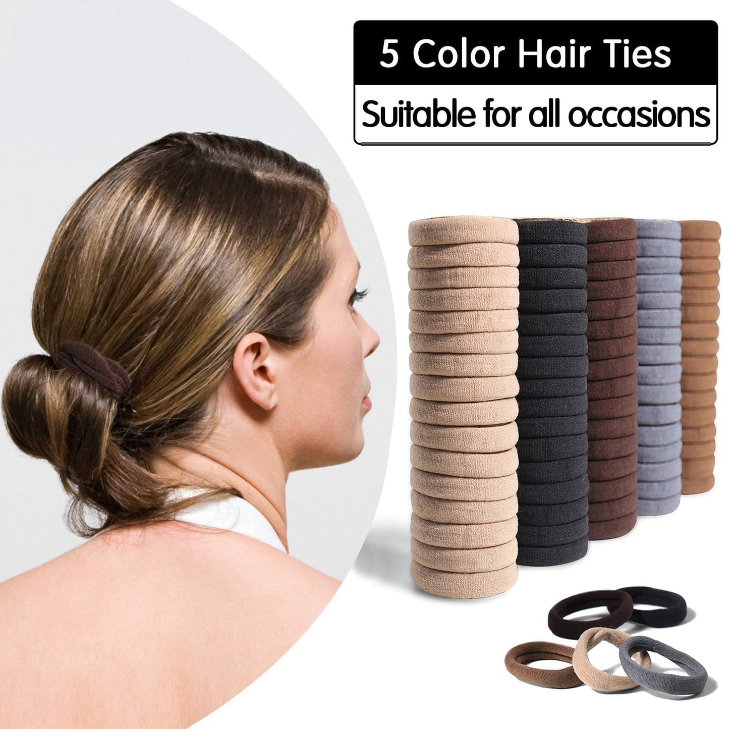 Bessrung 100 Pcs Thick Seamless Brown Hair Ties, Ponytail Holders Hair Accessories for Women Girls No Damage for Thick Hair Daily Use(Natural Colors)