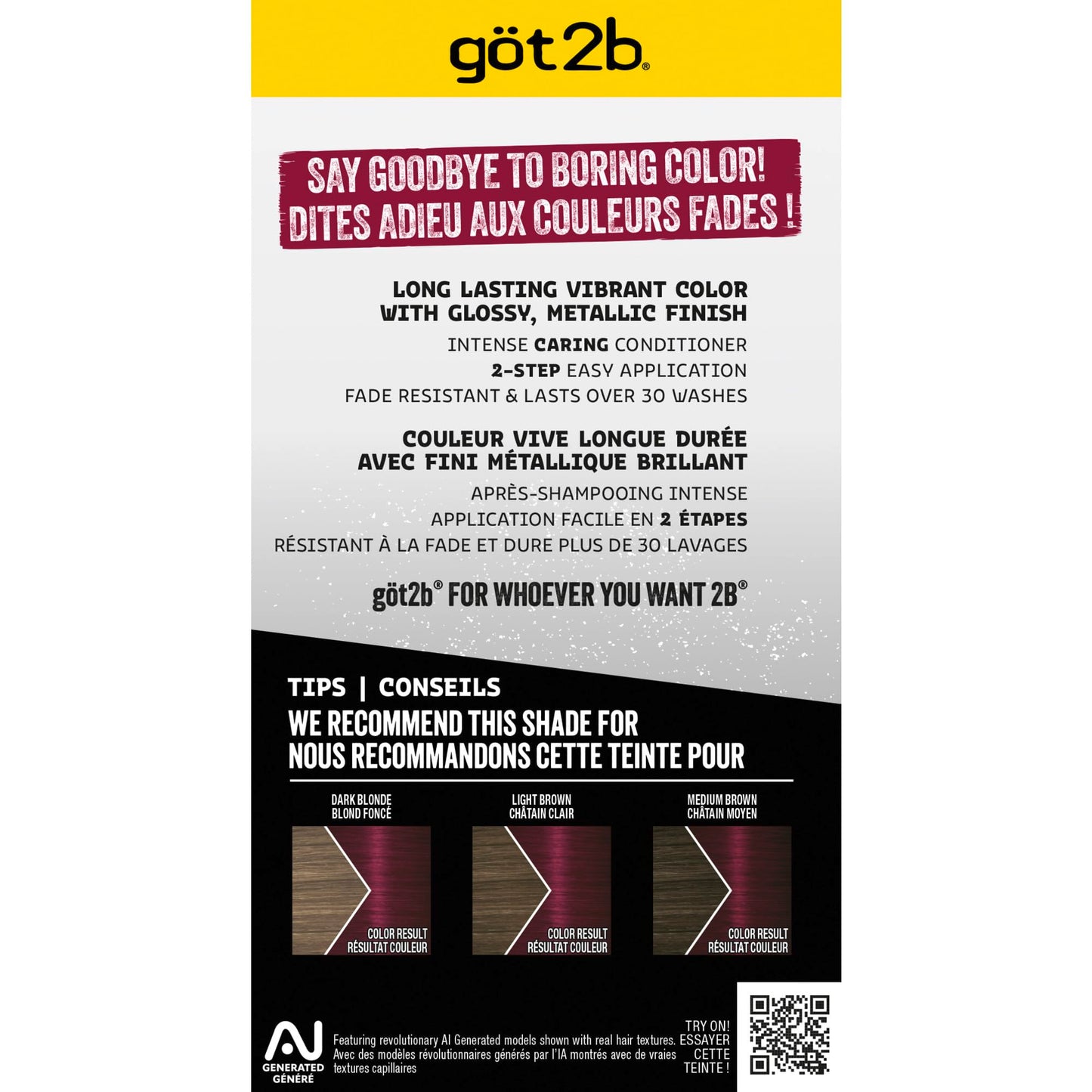 got2b Metallics Permanent Hair Dye, Dark Ruby M68, Hair Color for Women & Men, Formulated with Metallic-Shine Booster for Cool, Shimmering Tones, Lasts Up to 30 Washes, 1 Kit