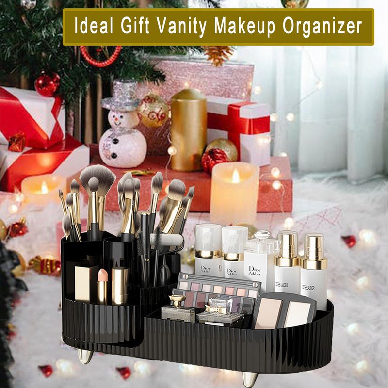 BESSKON Rotating Makeup Organizer Countertop, Large Cosmetic Storage with Makeup Brush Holder, Vanity Makeup Organizer, Bathroom Make up Holder, Spinning Skincare Organizer for Perfume, Lotions