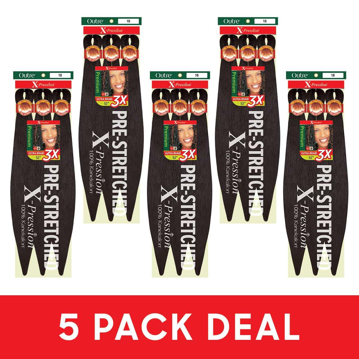Outre X-Pression Braid - Pre-Stretched 52" Braiding Hair | 3X Medium Brown (5 Pack)