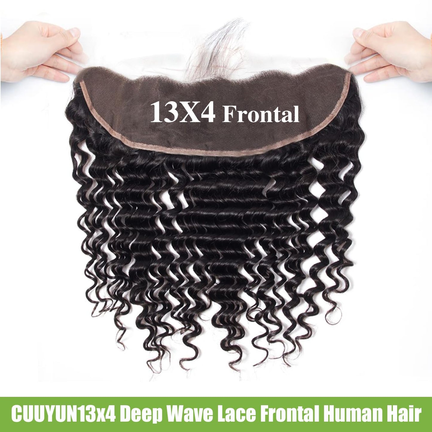 Lace Frontal Closure Deep Wave 13x4 Ear to Ear Frontal HD Lace 12 Inch Curly Brazilian Virgin Human Hair Extensions for Women Pre Plucked with Baby Hair 150% Density Natural Black