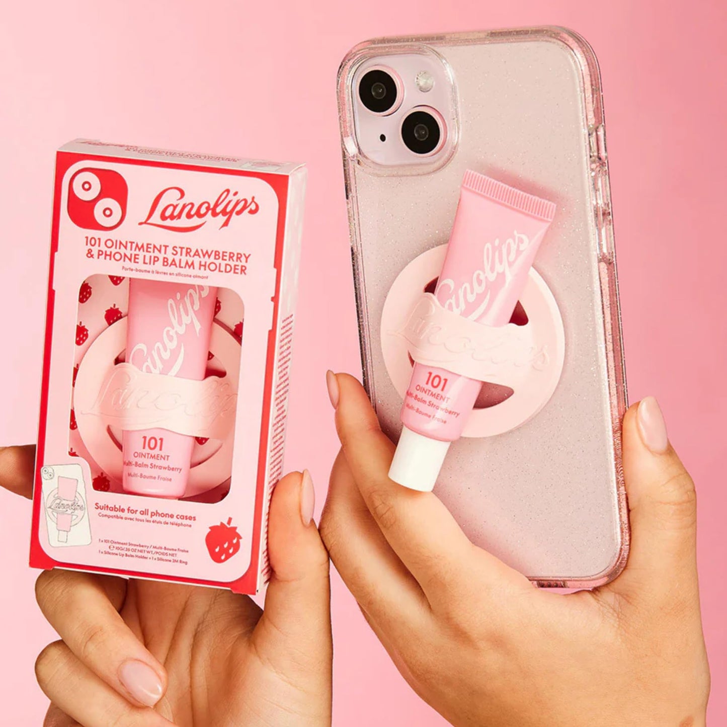 Lanolips 101 Ointment Strawberry & Lip Phone Holder - Fruity Lip Balm with Vitamin E Oil and Lanolin for Lip Hydration (0.35 Ounce)