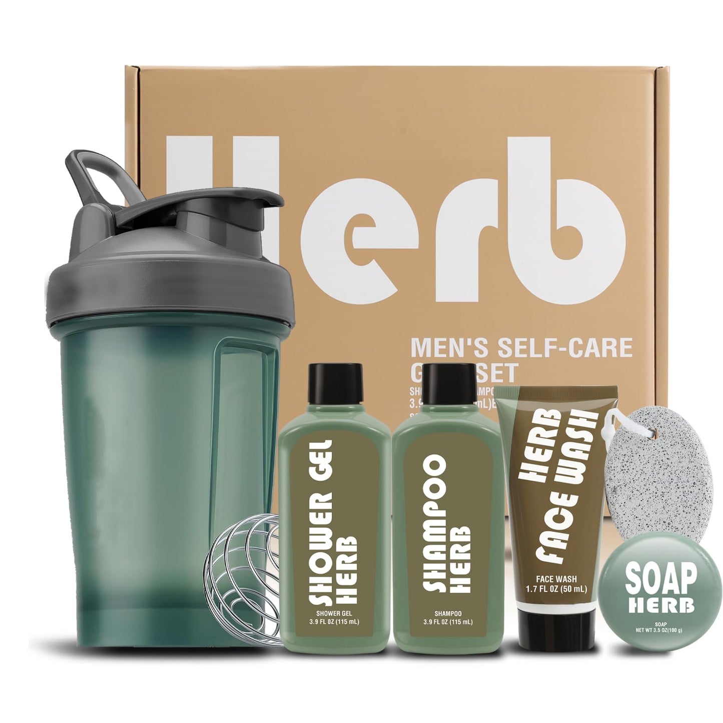 Fathers Day Gift 6 PCS Gifts For Men Fresh Herbal Scent Body Wash Sets, Mens Gift with Sport Water Bottle, Shower Gel, Face wash, Birthday Christmas Gifts For Him