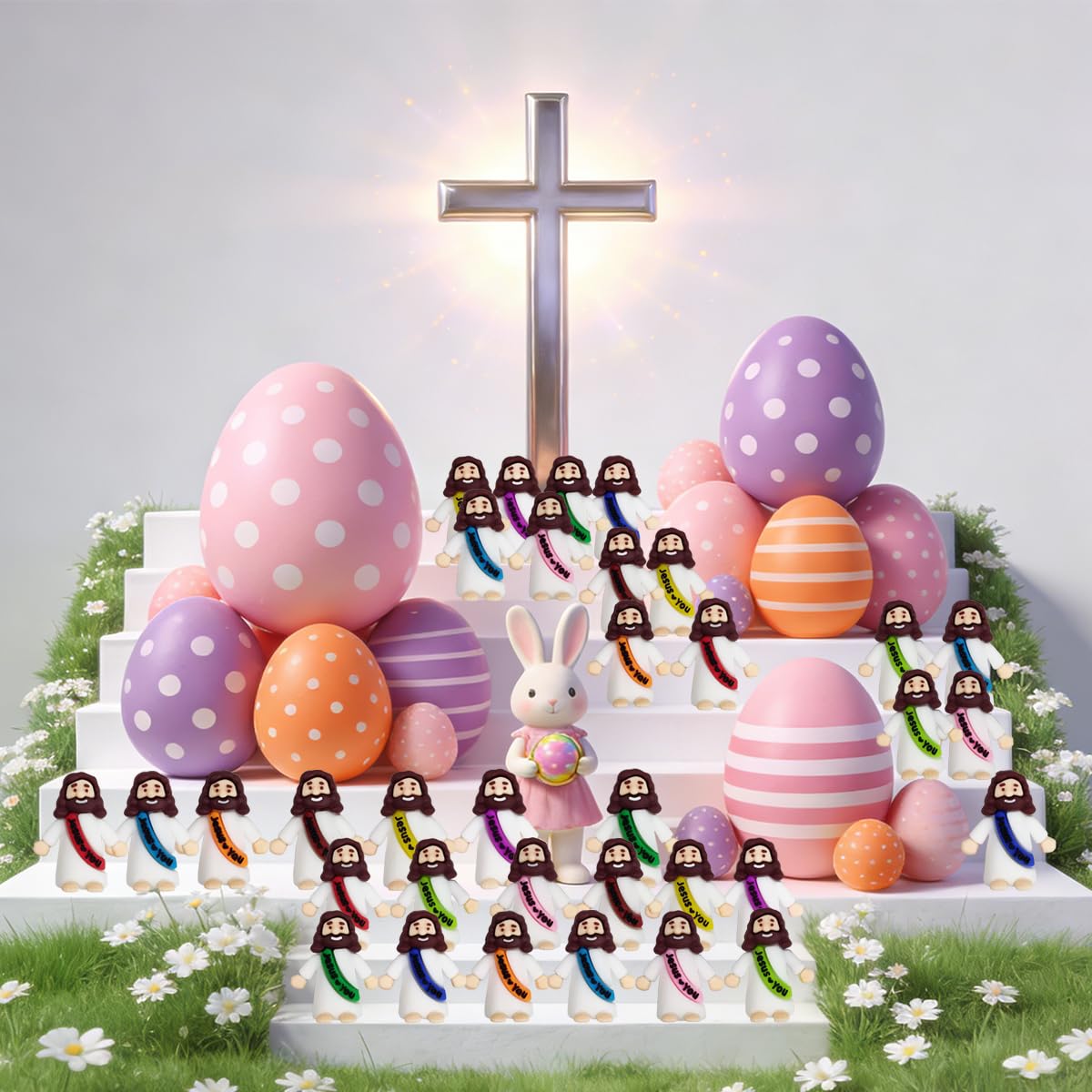OCBTOW 100 PCS Mini Jesus Figures Toys in Bulk to Hide and Seek Religious for Kids Girls Boys Sunday School Easter Basket Stuffers Fillers Eggs Gifts Party Favors