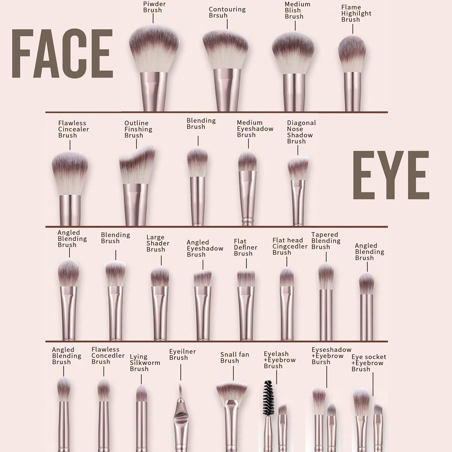 40Pcs Brown Makeup Brush Set - Professional Synthetic Brushes for Blush, Foundation, Eye Shadow & Concealer | Includes Beauty Blender Sponge