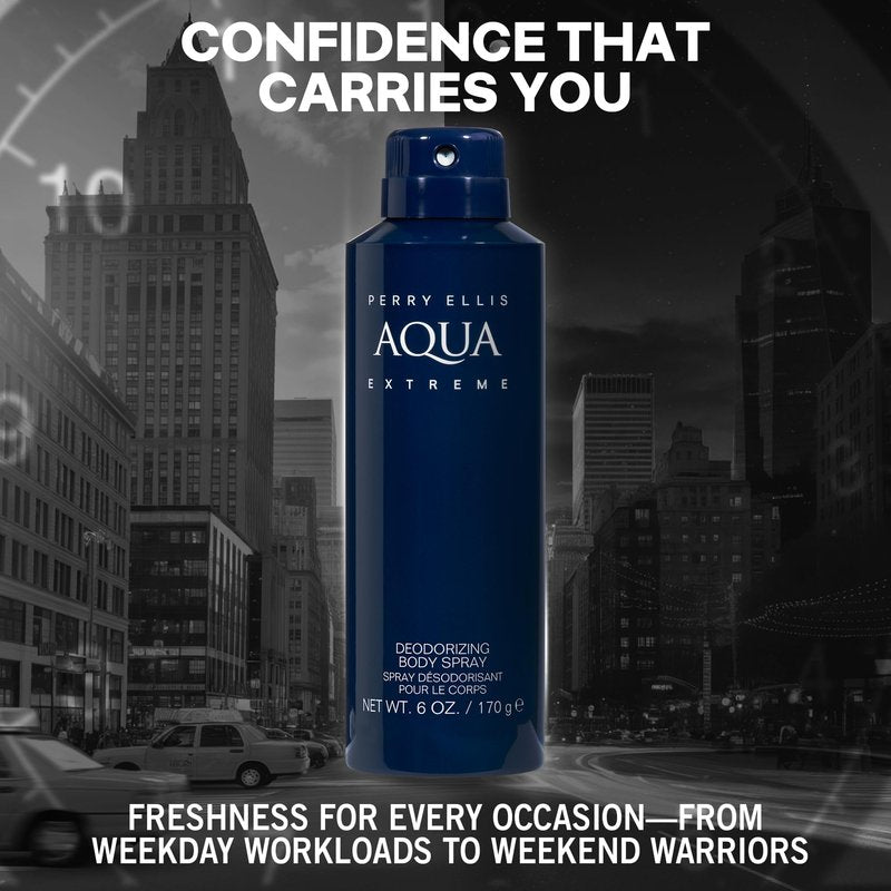 Perry Ellis Aqua Extreme Body Spray for Men - Body Spray Cologne, EDT, All Over Men's & Boys Mist with Notes of Fresh Wood & Spice Fragrance - 6 oz