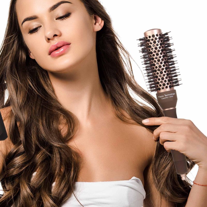 FIXBODY Round Hair Brush with Boar Bristles, Nano Thermal Ceramic, Ionic Tech and Anti-Static, Roller Hairbrush for Blow Drying, Curling, Straightening (2.5 inch, Barrel 1.25 inch)
