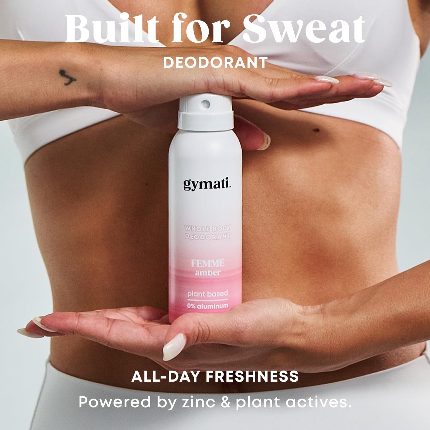 Gymati - Fitness Deodorant Spray - Men & Women - Aluminum-Free - All Day Ultimate Odor Protection - Built For Sweat - Air-Powered - Vegan & Plant-Based - Made in USA -Femme -3.4oz Travel Size -3 Pack