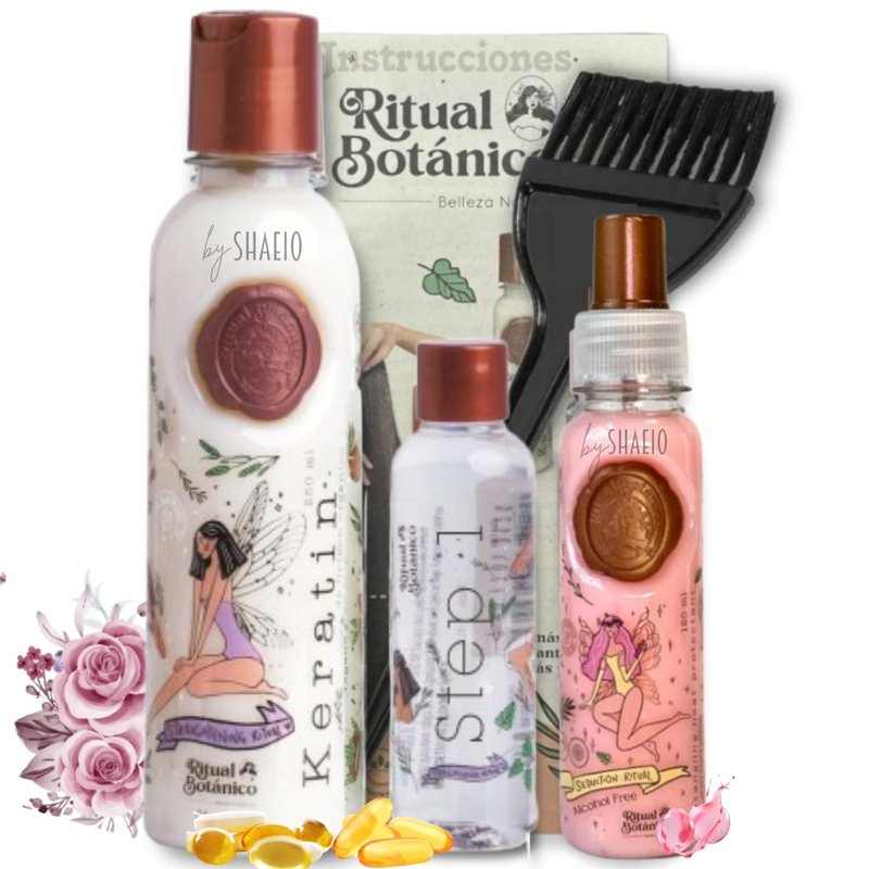 RITUAL BOTANICO Keratina para alisar el pelo 250ML + Termoprotector 120ML - Keratin Hair Treatment - Brillo, sedosidad y nutrición Omega 9 y 12 Aceites esenciales+Aminoacidos (Incluye Aplicador)