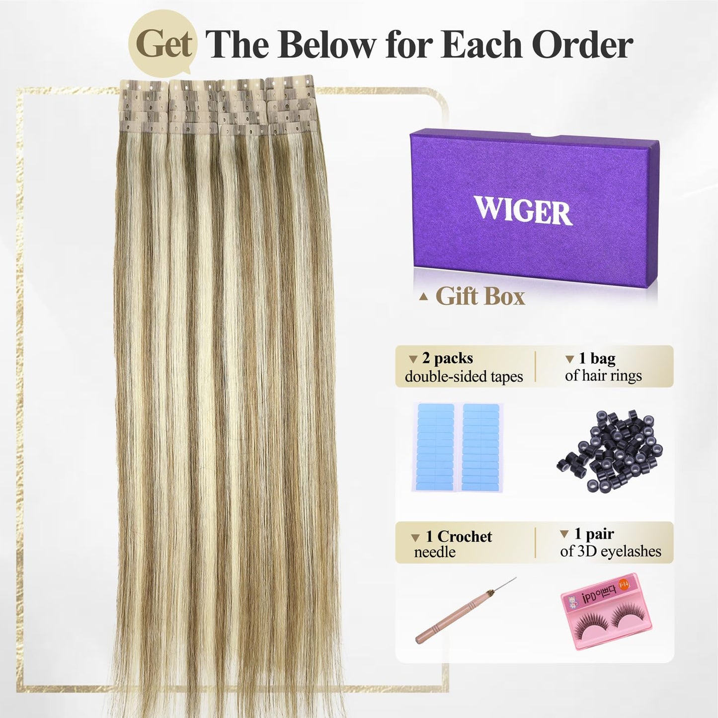 WIGER No Glue Highlighted Honey Blonde Micro Bead Hair Extensions Ombre Ash Blonde PU Insert Skin Weft Remy Human Hair Extensions Seamless Balayage Invisible Hair Extensions (50g, 20 Pcs)