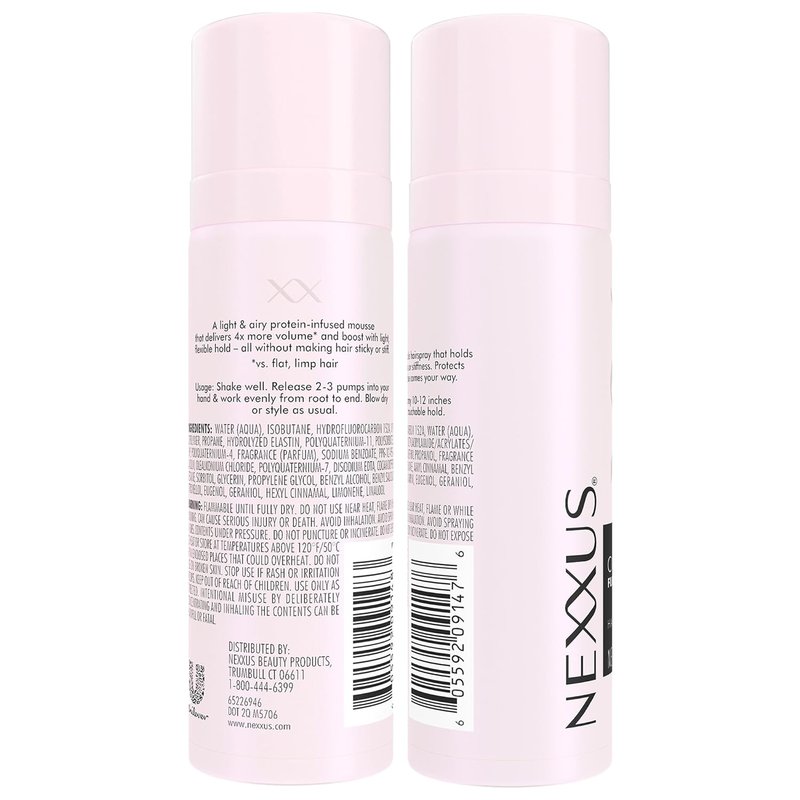 Nexxus Travel Mousse - Volume Medium Hold 4-Pack | 72-Hour Anti-Humidity, 48-Hour Frizz Control, Rose Scent, 2 Oz Each