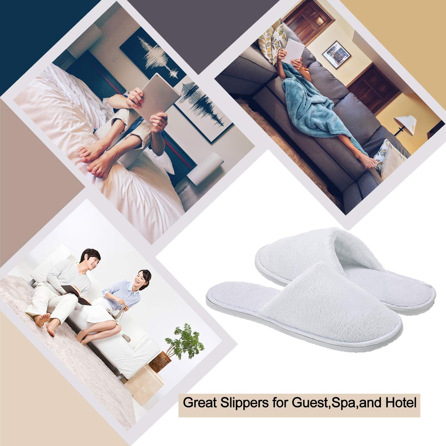 Spa Slippers - Disposable Closed-Toe Hotel Slippers | Non-Slip Unisex for Weddings, Travel & Home - 10 Pairs, 2 Sizes