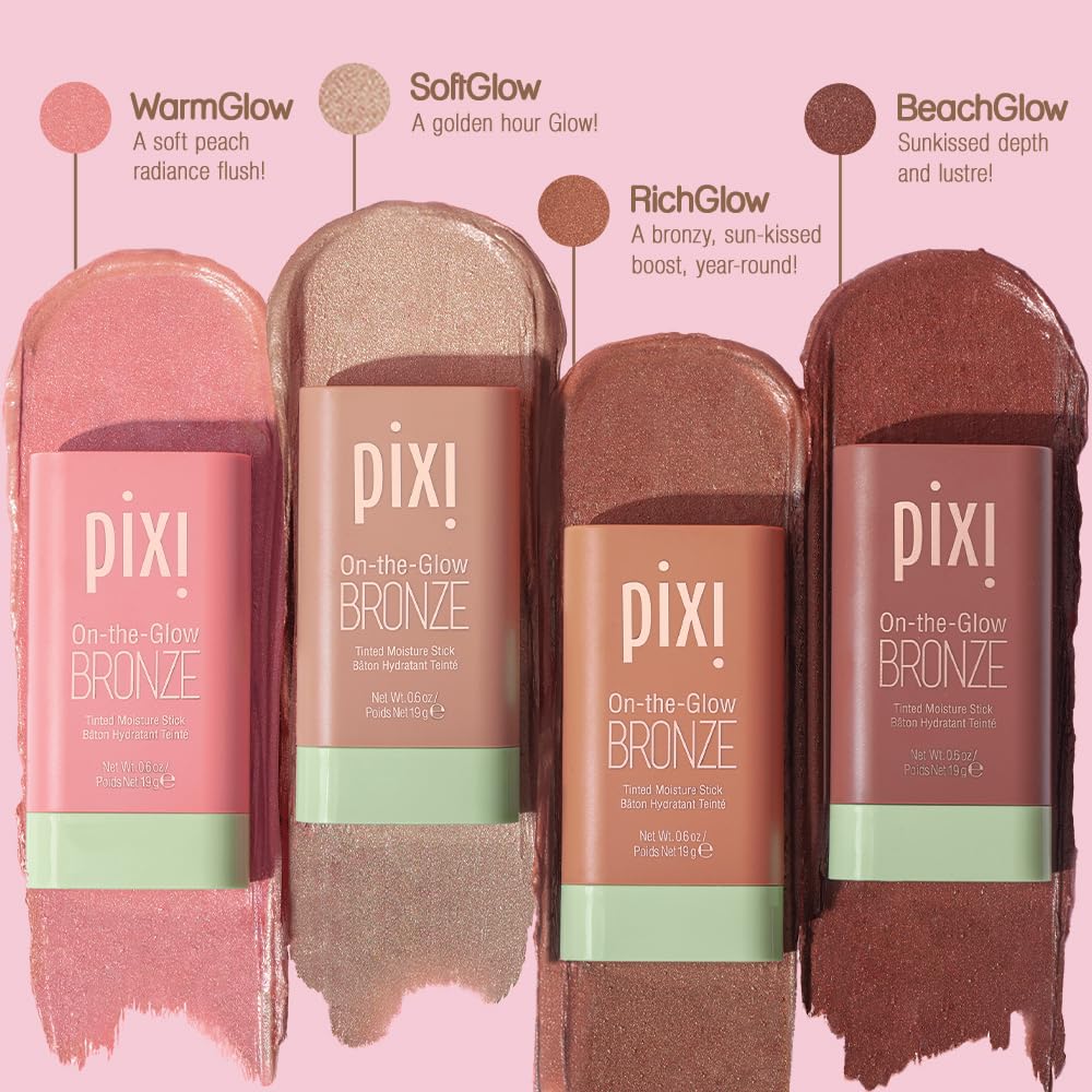 Pixi Beauty Radiance Ready On-the-Glow Trio - Hydrating Tinted Moisture Stick Blush, Bronzer & Highlighter Set | Travel Size, Vegan