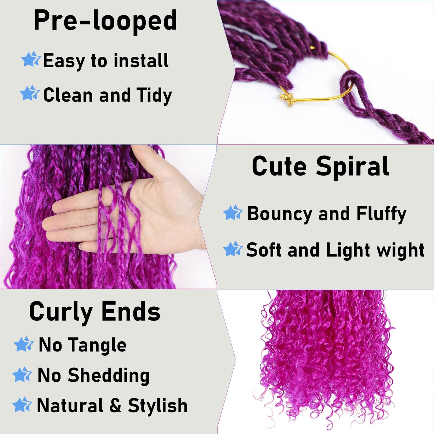 Goddess Box Braids Crochet Hair for Black Women 24inch Boho Crochet Braids Pre Looped Crochet Boho Braids with Curly Ends Purple Ombre Boho Briads Crochet Hair ombre hot pink,8Pack
