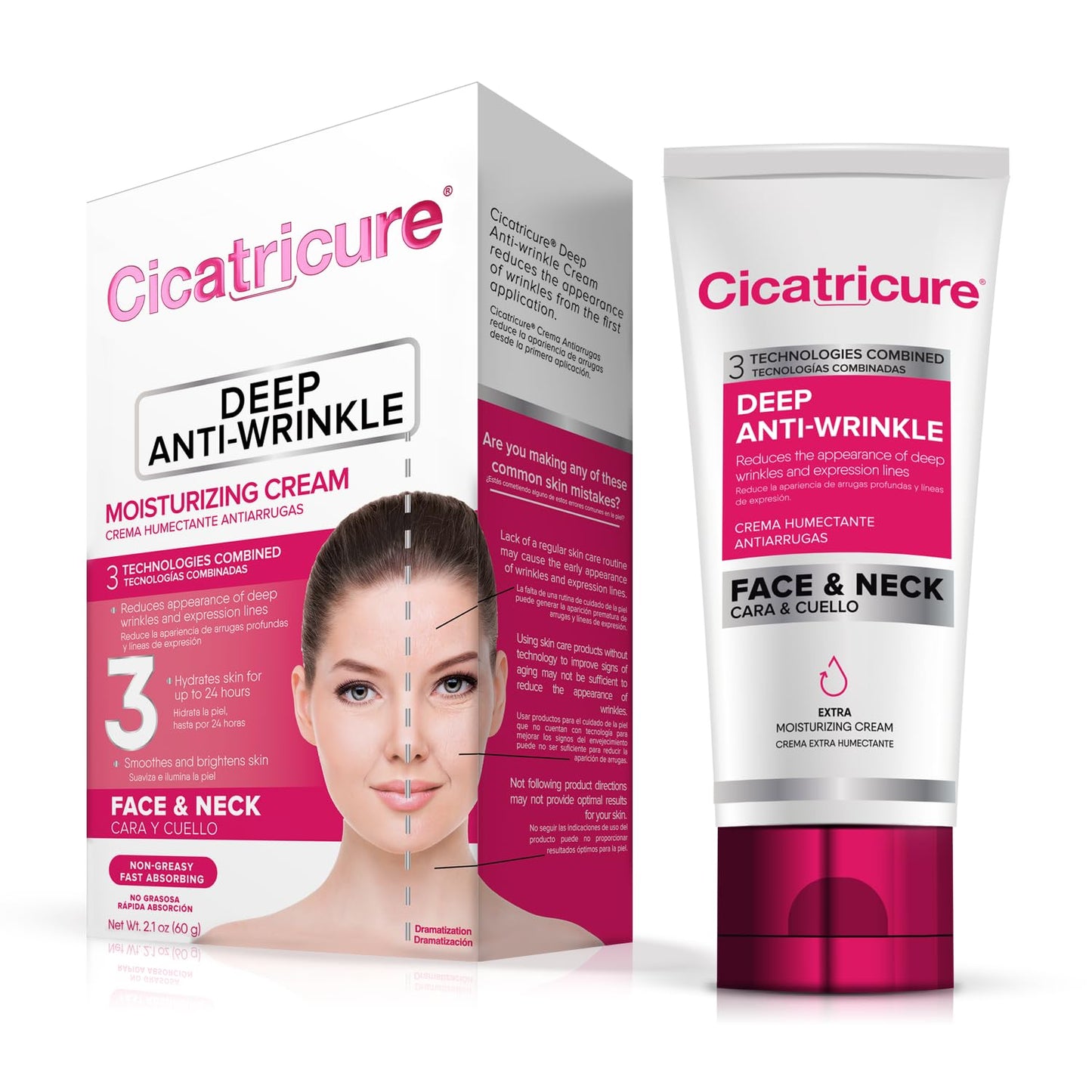 Cicatricure Deep Anti-Wrinkle Face & Neck Cream, Reduces the Appearance of Wrinkles from 1st Use, Face Moisturizer, Anti-Aging Cream, Non-Greasy Wrinkle Cream for Women, Neck Cream, 2.1 Ounces-2 Pack