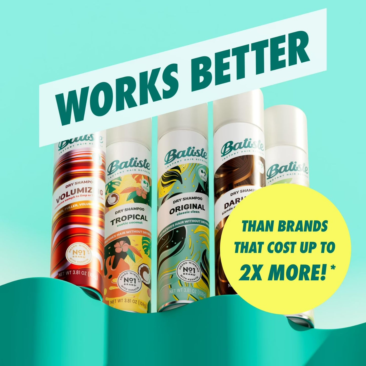 Batiste Dry Shampoo, Original Fragrance, Refresh Hair and Absorb Oil Between Washes, Waterless Shampoo for Added Hair Texture and Body, 3.81 OZ Dry Shampoo Bottle, 3 Pack