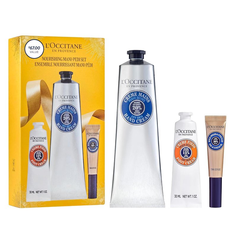 L'OCCITANE Nourishing Mani-Pedi Gift Set: Best Gift Set with Nourishing Shea Hand & Foot Cream, Softening Cuticle Oil
