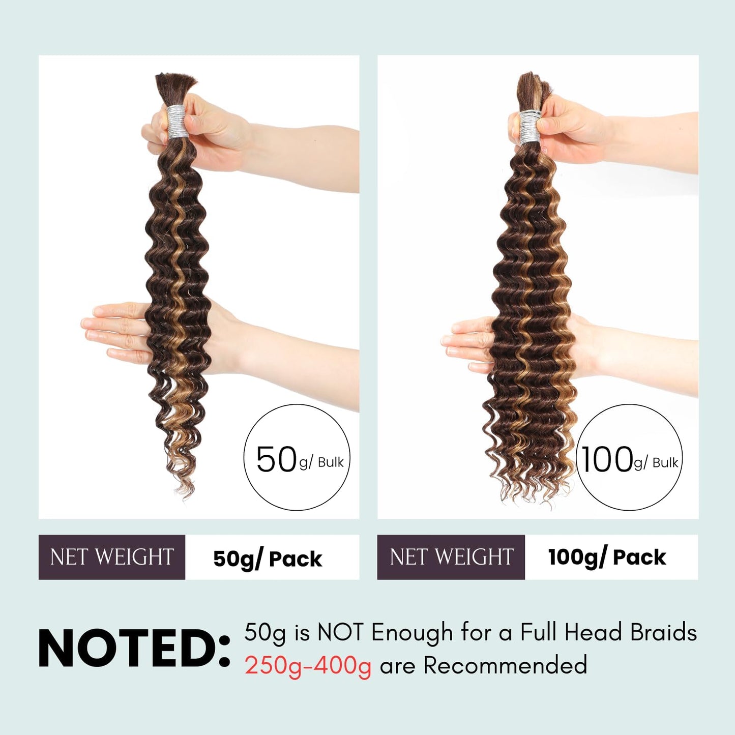 AUROO Braiding Hair P4/27 Honey Blonde Highlight Deep Wave Bulk Human Hair For Braiding 100g, 12A No Weft Virgin Ombre Brown Bundles Wet n Wavy Curly Micro Braiding Hair For Boho Knotless Braids 16 in