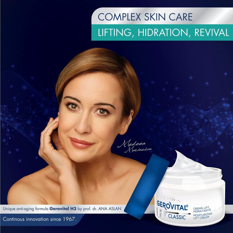 GEROVITAL CLASSIC Moisturizing Lifting Cream with Hyaluronic Acid and Vitamin E - Deep Hydration, Reduces Wrinkles & Fine Lines, Anti-Aging Face Cream, 50 ml