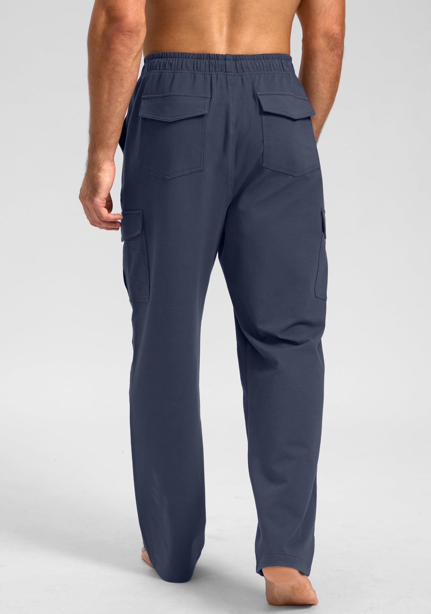 Pudolla Men's Cotton Sweatpants with Cargo Pockets Open Bottom Yoga Pants for Men Lounge Pants for Athletic Workout Casual(Dusty Blue 3X-Large)