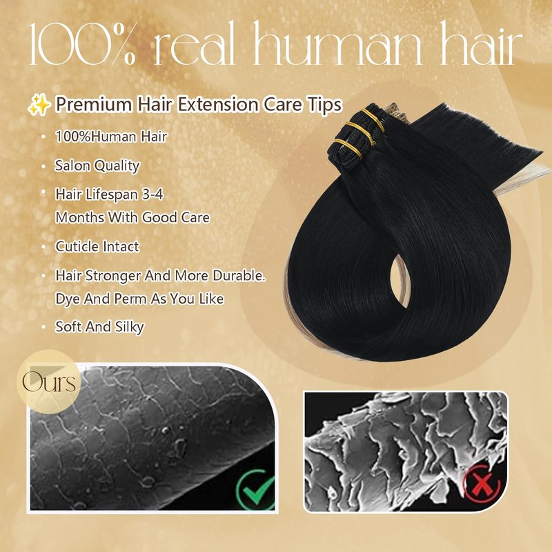 Clip in Hair Extensions Real Human Hair 12 Inches 7pcs Jet Black Human Hair Extensions 75g #1 Human Hair Clip Ins for Black Women Straight Soft 100% Natural Human Hair